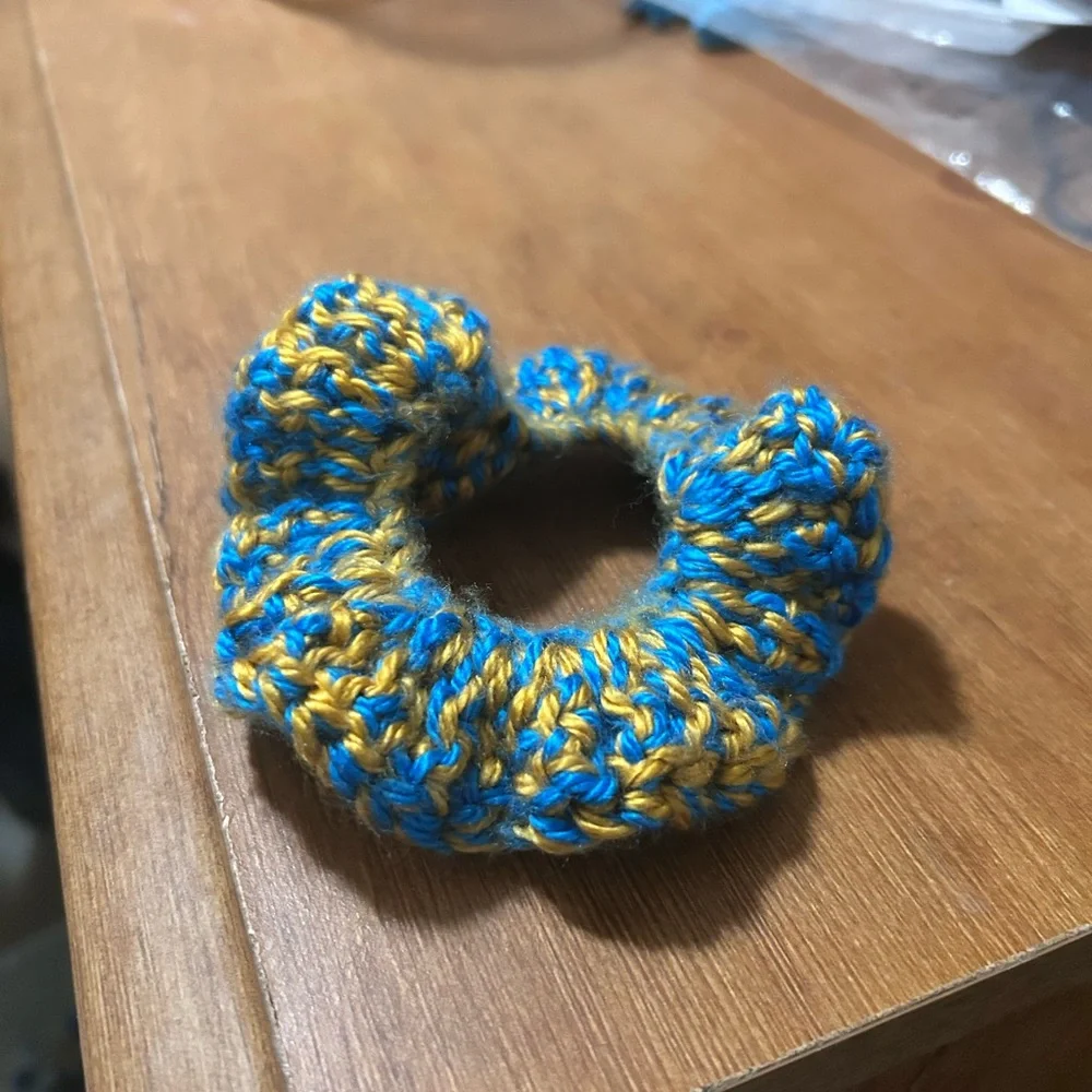 Handmade Blue and Yellow Kids Hair Scrunchie - Picture 1 of 2